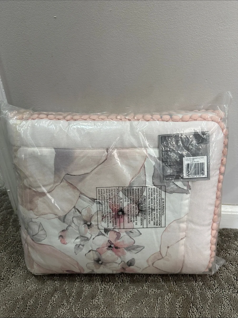 Pink Floral Quilted Throw Blanket - Soft Blush Flower Print